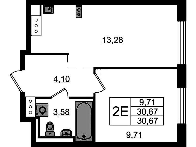 1-комнатная квартира 30.67 м², 13/13 эт., ЖК «Квартал Торики»